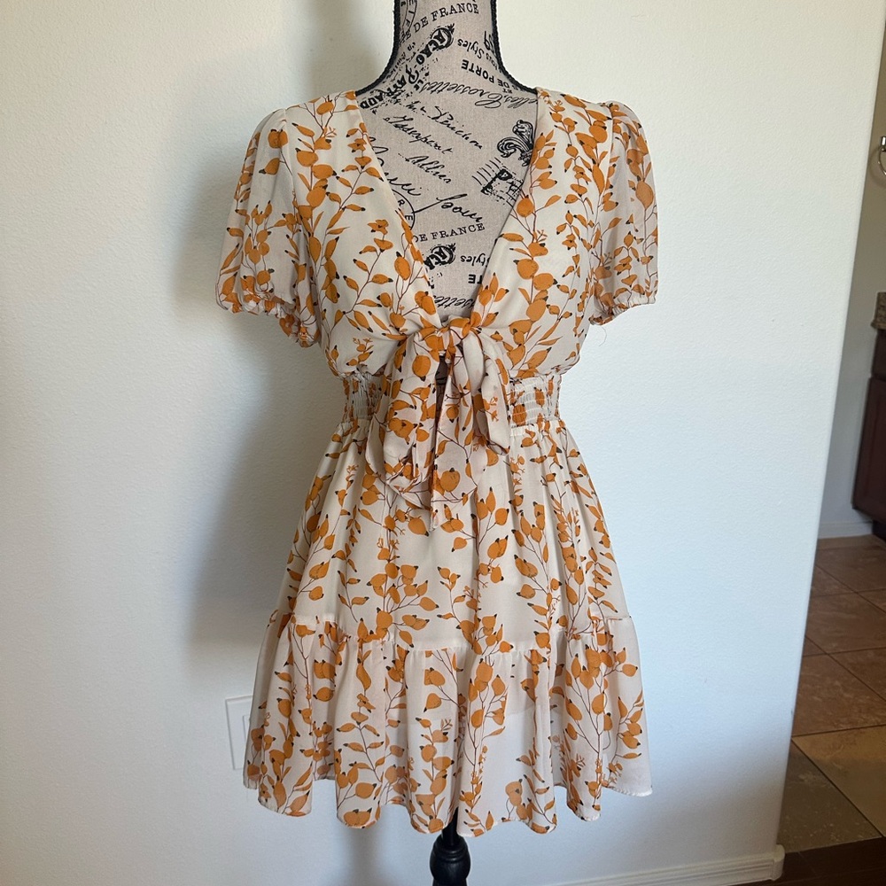 Blush Cream and Orange Ruffled Tiered Mini Sundress